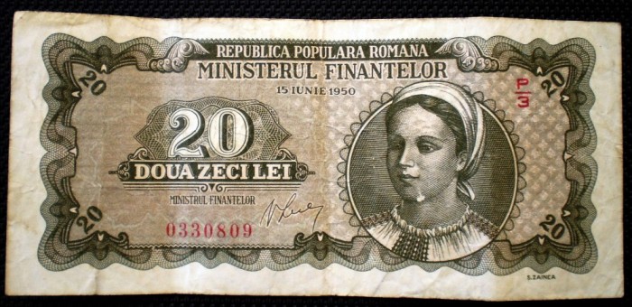 113 ROMANIA RPR 20 LEI 1950 SR. 809
