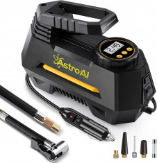 Compresor Auto AstroAI 12V, 100PSI, Digital, Lumina de urgenta, Adaptoare incluse, Negru foto