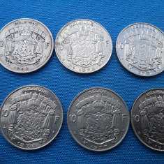 LOT 1- 6 MONEDE 10 FRANCI(1969,1972,1973,1975 1977,1978) BELGIA