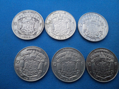 LOT 1- 6 MONEDE 10 FRANCI(1969,1972,1973,1975 1977,1978) BELGIA foto