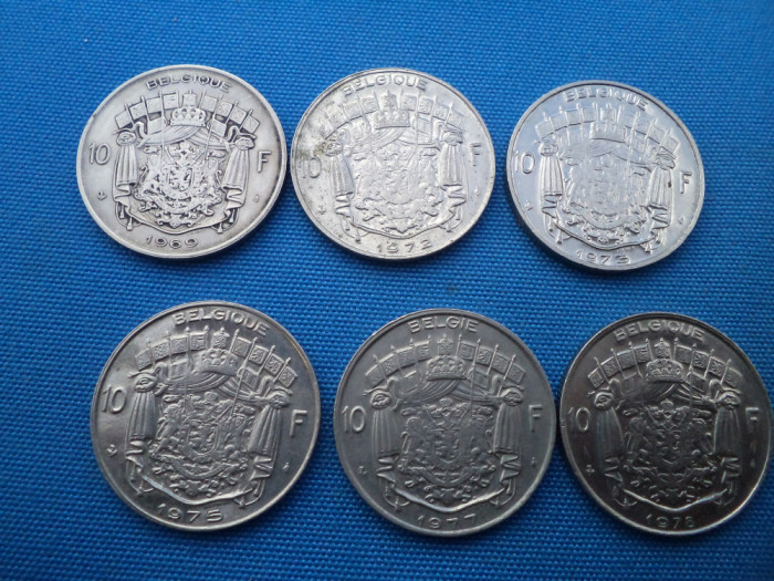 LOT 1- 6 MONEDE 10 FRANCI(1969,1972,1973,1975 1977,1978) BELGIA