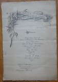 Cumpara ieftin Meniu din 28 martie 1915; Banchet dat in onoarea D - lui Theodor Dragu, subdirector general al Cailor Ferate, dupa un desen de Mutzner