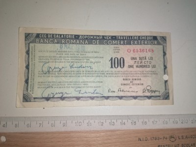 RAR - CEC DE CALATORIE - 100 LEI - BRCE - BANCA ROMANA DE COMERT EXTERIOR ANII70 foto