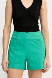 Morgan pantaloni scurți culoarea verde, uni, high waist, SHEON