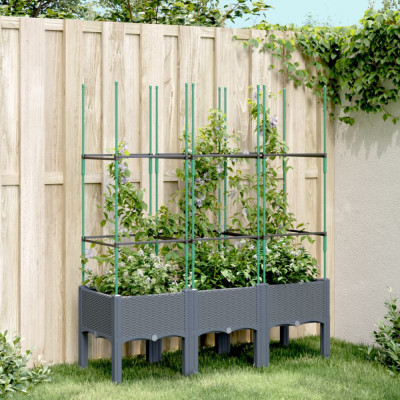 vidaXL Jardinieră de grădină cu spalier, gri, 120x40x142,5 cm, PP foto