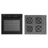 Pachet cuptor electric Iseo Black si plita gaz Cry 4F Venezia Studio Casa, 56 l , Clasa energetica A, 6 functii, 4 arzatoare gaz , Negru