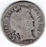 SUA One Dime=10 Cents 1909 S argint F.RARA 90% aprox 2,5 gr.necuratata patina