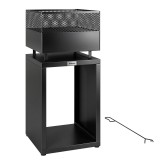 Outsunny Cuva pentru foc 39 x 39 x 87 cm șemineu cu depozit pentru lemne grilaj pentru cărbune picioare reglabile, Schwarz | Aosom Romania