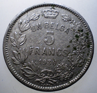 7.284 BELGIA ALBERT 5 FRANCS FRANCI 1930 foto