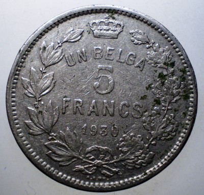 7.284 BELGIA ALBERT 5 FRANCS FRANCI 1930 BELGES foto