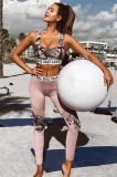 Compleu Sport Dama 2 Piese Roz, Colanti Talie Inalta si Bustiera, Fitness Yoga, Material Elastic, Army LOVE, Marimi S-M/L