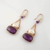 Cercei Argint 925 Placat Aur Roz cu Ametist &amp; Perle Cultură, Lungime 6cm, Handmade Italy, Cutie Cadou