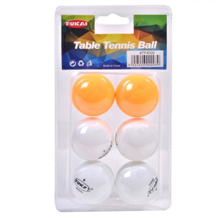 Mingi Tenis de Masă, Fukai, Model TF4000, Set 6 Bucăți, Culoare Alb și Portocaliu