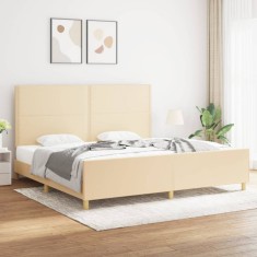 vidaXL Cadru de pat cu tăblie, crem, 200x200 cm, textil