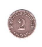 Moneda Germania 2 pfennig 1912 A, stare foarte buna, curata