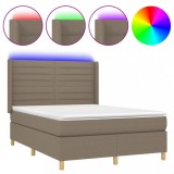 Cumpara ieftin Pat cu arcuri, saltea si LED, gri taupe, 140x200 cm, textil