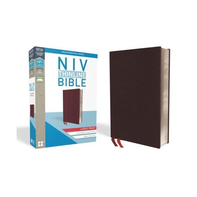 NIV, Thinline Bible, Large Print, Bonded Leather, Burgundy, Indexed, Red Letter Edition