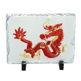 Placa feng shui din piatra dragonul de foc cu bila de foc - 19cm