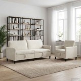 Cumpara ieftin Set de canapea cu spatiu de depozitare 2 buc. Crem Poliester