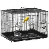 PawHut Colivie pentru Păsări cu 2 Stinghii, 3 Intrări, Tavă și 2 Recipiente pentru Hrană, 60x41x41 cm, Negru | Aosom Romania