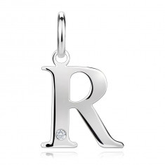 Pandantiv cu diamant din argint 925 – litera R mare, diamant rotund