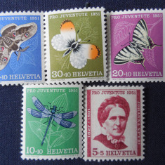 Elvetia-Fauna,insecte,Pro Juventute 1951-serie completa -nestampilate