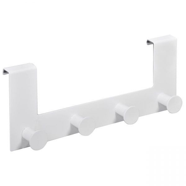 Cuier metalic cu 4 agatatori cu atasare pe usa sau dulap, 27 x 11 x 4 cm, Alb