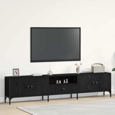 vidaXL Dulap TV cu sertar, stejar negru, 200x25x44 cm, lemn prelucrat foto