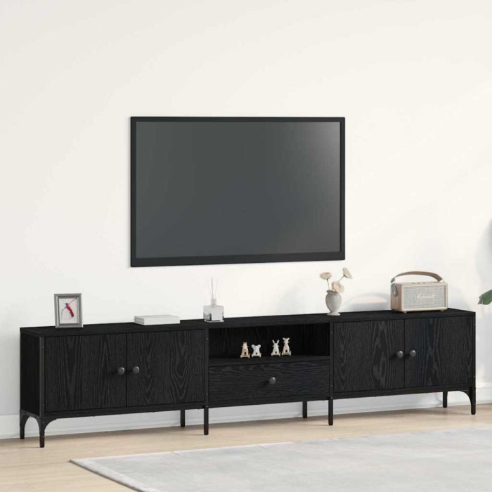 vidaXL Dulap TV cu sertar, stejar negru, 200x25x44 cm, lemn prelucrat