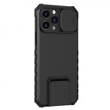 Husa defender cu stand pentru iphone 12, negru, suport reglabil, antisoc, protectie glisanta pentru camera, flippy