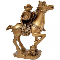 Maimuta pe cal cu piersica, obiect feng shui pentru promovare rapida in cariera si succes in afaceri, statueta auriu foto