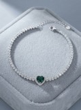 Cumpara ieftin Bratara Tennis din Argint 925, Model Inima Verde Smarald si Halou de Cristale (4.48g, 17+3cm)