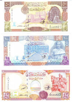 Bancnota Siria 50, 100 si 200 Pounds 1997-98 - P107-109 UNC ( set x3 ) foto