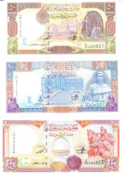 Bancnota Siria 50, 100 si 200 Pounds 1997-98 - P107-109 UNC ( set x3 )