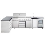 Bucatarie de exterior modulara, gratar, chiuveta, frigider, dulap cu sertare si blat de lucru compozit, ALL&#039;GRILL 100930-V11