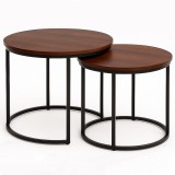 Set 2 masute cafea suprapozabile, MDF si metal, design modern, 60 cm si 50 cm, maro si negru Household NewTrend