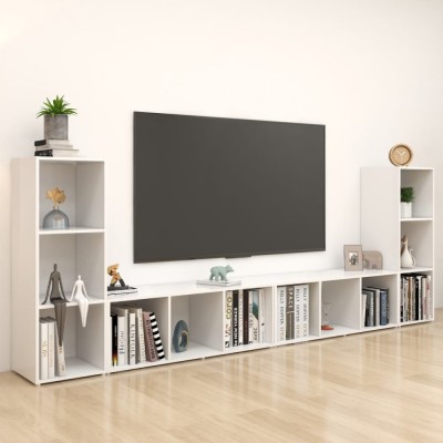 Gossi dulapuri tv, 4 buc., alb, 107x35x37 cm, lemn prelucrat foto
