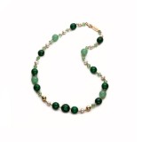 Cumpara ieftin Colier Argint 925 Placat Aur cu Agat Verde, Cuarț, Jad &amp; Perle de Cultură 55cm - Bijuterie Handmade Made in Italy