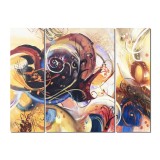 Tablou abstract din 3 piese pictat manual, Intraplanetar, 120x90cm ulei pe panza