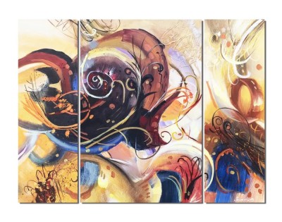 Tablou abstract din 3 piese pictat manual, Intraplanetar, 120x90cm ulei pe panza foto