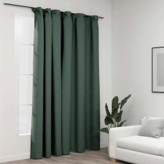 vidaXL Draperie opacă, aspect de in, verde, 290 x 245 cm, cu c&acirc;rlige 321191