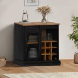 VidaXL Bufetă HALDEN cu uşă glisantă neagră 80x40x80 cm lemn masiv