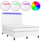 Cumpara ieftin Pat cu arcuri, saltea si LED, alb, 140x200 cm, piele eco