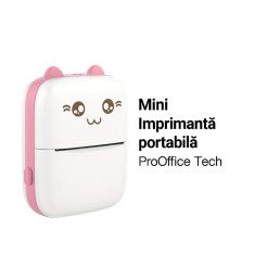 Imprimantă termică portabilă &ndash; compactă, fără cerneală, cu Bluetooth, ideală pentru notițe, etichete, coduri QR și stickere. Ușor de folosit,