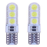 Set 2 Becuri LED T10 w5w pentru Pozitii, Plafoniera Lumina Alba cu Protectie Silicon, Universal