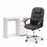 Set de birou Family Pro 100x50x74 cm cu scaun rotativ Bristol, alb-negru
