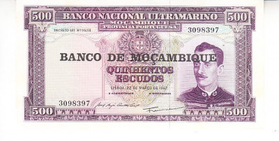 M1 - Bancnota foarte veche - Mozambic - 500 escudos - 1967 foto