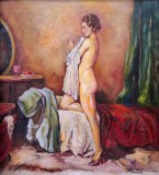 G. Kuşovski (Kuşovsky)-Budoar, pictură veche pe p&acirc;nză, Nud, Ulei, Realism