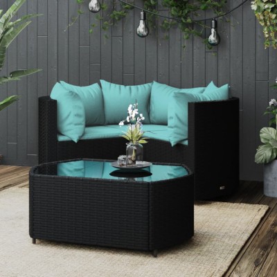Gossi set mobilier relaxare gradina 4 piese cu perne poliratan negru foto
