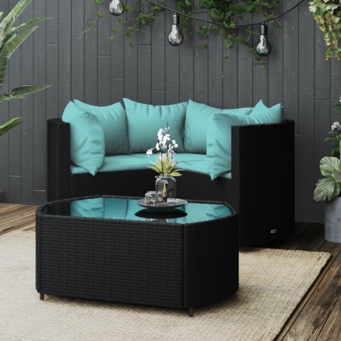 Gossi set mobilier relaxare gradina 4 piese cu perne poliratan negru